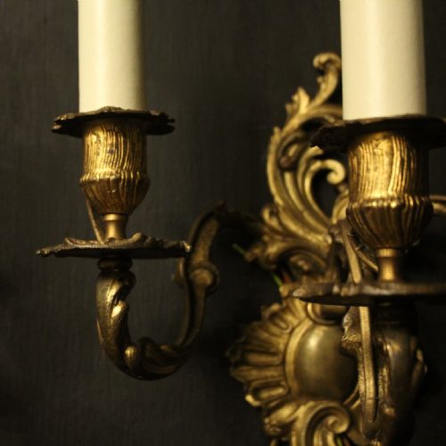 FRENCH PAIR OF TRIPLE ARM ANTIQUE WALL SCONCES - ADDITIONAL PHOTO 2