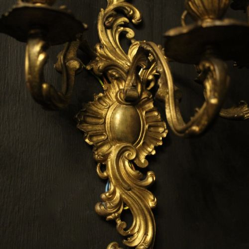 FRENCH PAIR OF TRIPLE ARM ANTIQUE WALL SCONCES - ADDITIONAL PHOTO 3