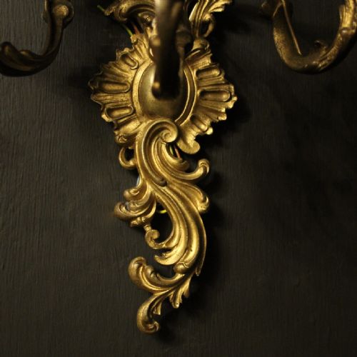 FRENCH PAIR OF TRIPLE ARM ANTIQUE WALL SCONCES - ADDITIONAL PHOTO 5