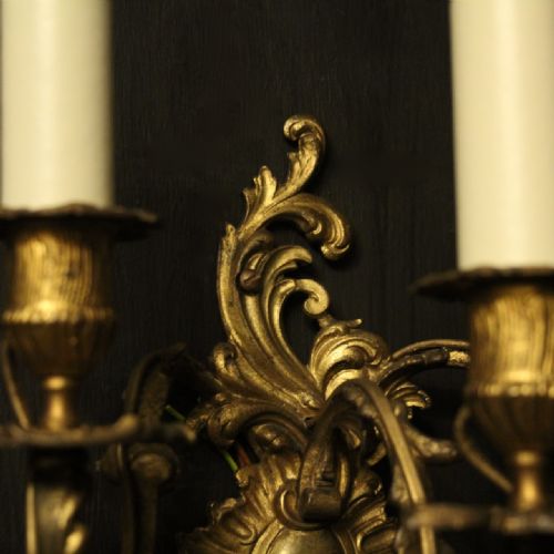 FRENCH PAIR OF TRIPLE ARM ANTIQUE WALL SCONCES - ADDITIONAL PHOTO 6