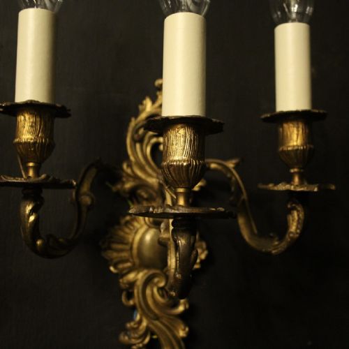 FRENCH PAIR OF TRIPLE ARM ANTIQUE WALL SCONCES - ADDITIONAL PHOTO 7