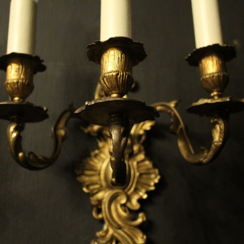 FRENCH PAIR OF TRIPLE ARM ANTIQUE WALL SCONCES - ADDITIONAL PHOTO 8