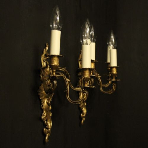FRENCH PAIR OF TRIPLE ARM ANTIQUE WALL SCONCES - ADDITIONAL PHOTO 9