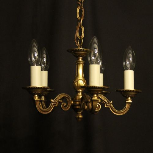 french gilded brass 5 light antique chandelier - CATEGORY: ANTIQUE LIGHTING - DATED 1920