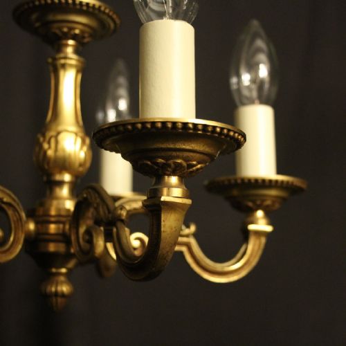 FRENCH GILDED BRASS 5 LIGHT ANTIQUE CHANDELIER - ADDITIONAL PHOTO 2