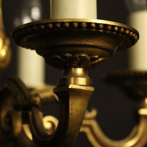 FRENCH GILDED BRASS 5 LIGHT ANTIQUE CHANDELIER - ADDITIONAL PHOTO 3