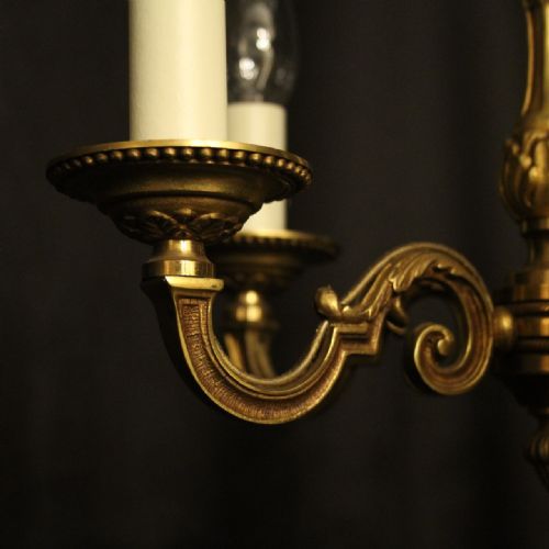 FRENCH GILDED BRASS 5 LIGHT ANTIQUE CHANDELIER - ADDITIONAL PHOTO 4