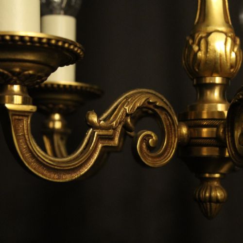 FRENCH GILDED BRASS 5 LIGHT ANTIQUE CHANDELIER - ADDITIONAL PHOTO 5