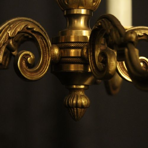 FRENCH GILDED BRASS 5 LIGHT ANTIQUE CHANDELIER - ADDITIONAL PHOTO 6