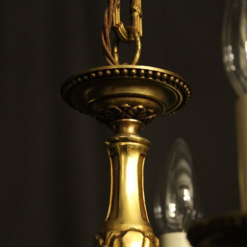 FRENCH GILDED BRASS 5 LIGHT ANTIQUE CHANDELIER - ADDITIONAL PHOTO 7