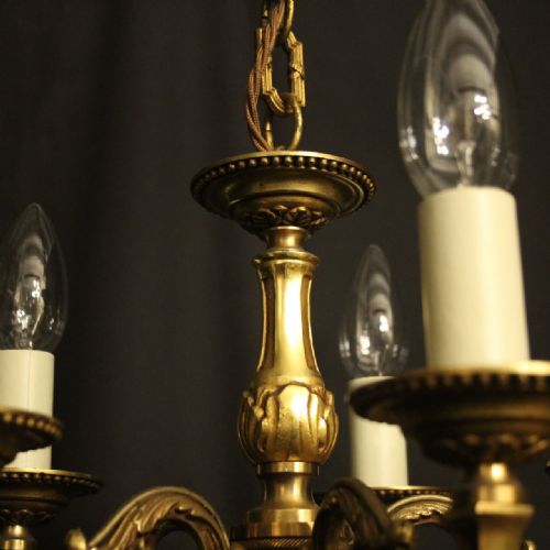 FRENCH GILDED BRASS 5 LIGHT ANTIQUE CHANDELIER - ADDITIONAL PHOTO 8