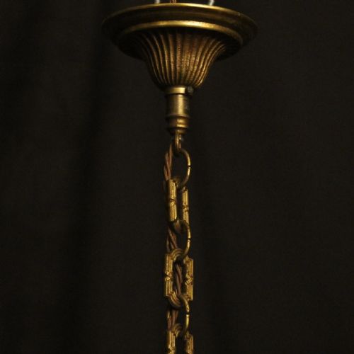 FRENCH GILDED BRASS 5 LIGHT ANTIQUE CHANDELIER - ADDITIONAL PHOTO 9