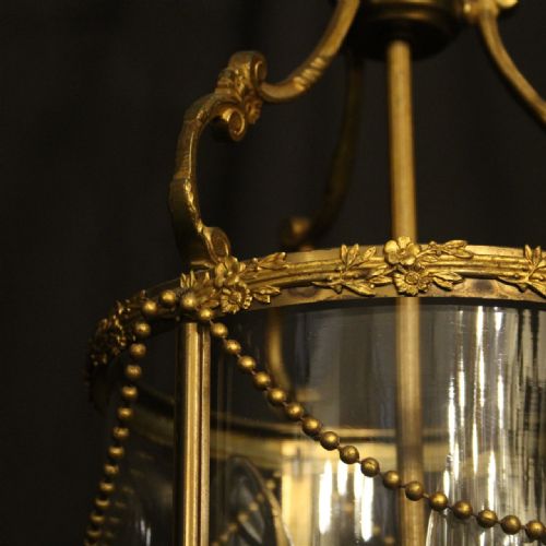 FRENCH GILDED TRIPLE LIGHT ANTIQUE LANTERN - ADDITIONAL PHOTO 6