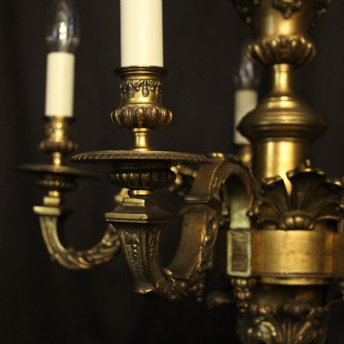 FRENCH 19TH CENTURY GILDED BRONZE 6 LIGHT ANTIQUE CHANDELIER - ADDITIONAL PHOTO 1