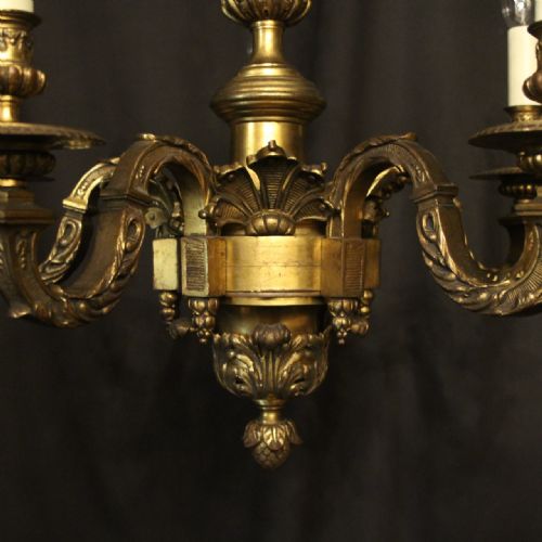 FRENCH 19TH CENTURY GILDED BRONZE 6 LIGHT ANTIQUE CHANDELIER - ADDITIONAL PHOTO 2