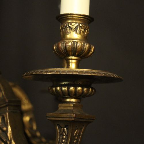 FRENCH 19TH CENTURY GILDED BRONZE 6 LIGHT ANTIQUE CHANDELIER - ADDITIONAL PHOTO 3
