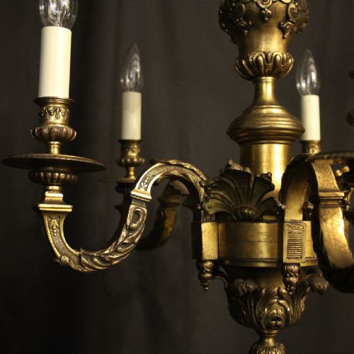 FRENCH 19TH CENTURY GILDED BRONZE 6 LIGHT ANTIQUE CHANDELIER - ADDITIONAL PHOTO 4