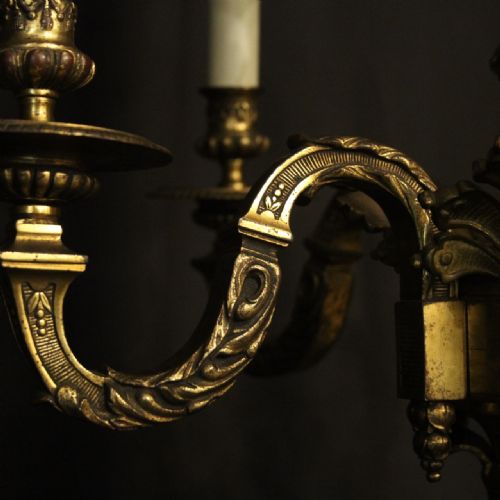 FRENCH 19TH CENTURY GILDED BRONZE 6 LIGHT ANTIQUE CHANDELIER - ADDITIONAL PHOTO 5