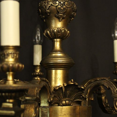 FRENCH 19TH CENTURY GILDED BRONZE 6 LIGHT ANTIQUE CHANDELIER - ADDITIONAL PHOTO 7