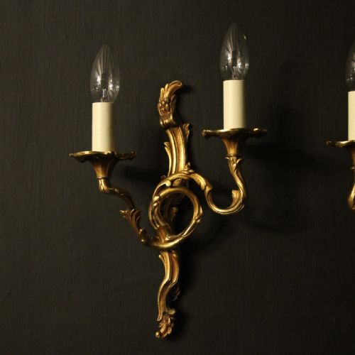 FRENCH SET OF 4 GILDED OPPOSING TWIN ARM WALL LIGHTS - ADDITIONAL PHOTO 1