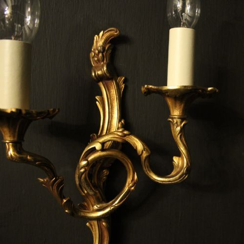 FRENCH SET OF 4 GILDED OPPOSING TWIN ARM WALL LIGHTS - ADDITIONAL PHOTO 2