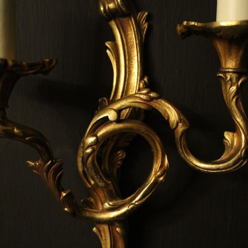FRENCH SET OF 4 GILDED OPPOSING TWIN ARM WALL LIGHTS - ADDITIONAL PHOTO 3