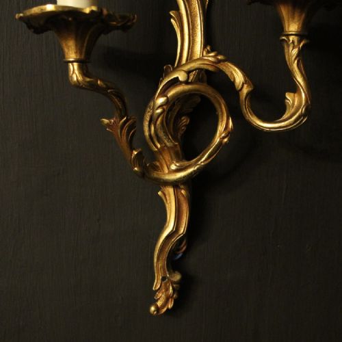 FRENCH SET OF 4 GILDED OPPOSING TWIN ARM WALL LIGHTS - ADDITIONAL PHOTO 5