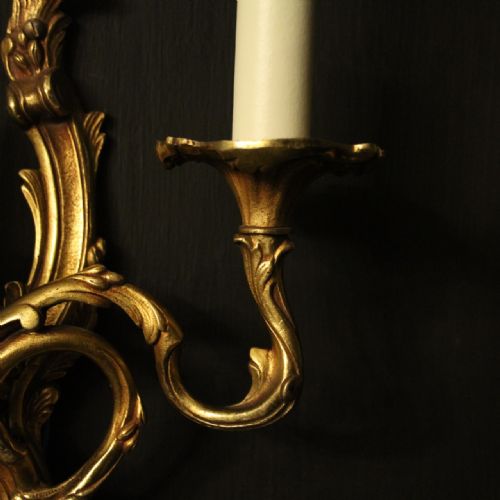 FRENCH SET OF 4 GILDED OPPOSING TWIN ARM WALL LIGHTS - ADDITIONAL PHOTO 6