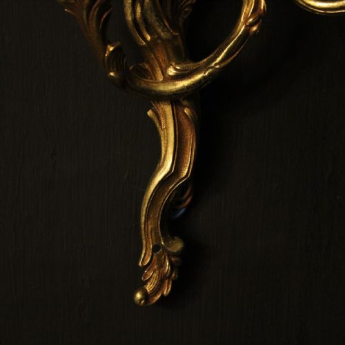 FRENCH SET OF 4 GILDED OPPOSING TWIN ARM WALL LIGHTS - ADDITIONAL PHOTO 7
