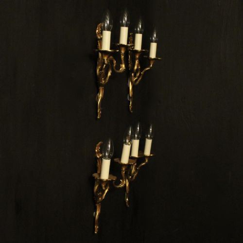 FRENCH SET OF 4 GILDED OPPOSING TWIN ARM WALL LIGHTS - ADDITIONAL PHOTO 8