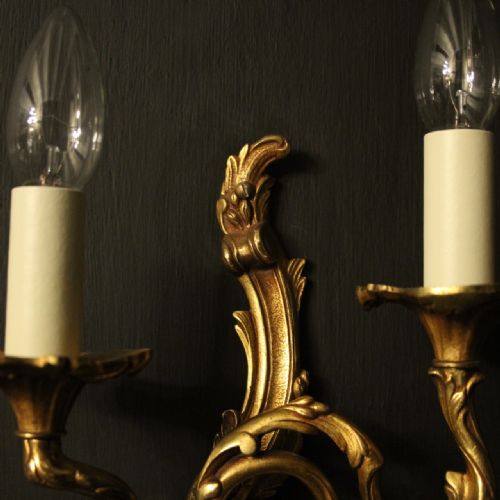 FRENCH SET OF 4 GILDED OPPOSING TWIN ARM WALL LIGHTS - ADDITIONAL PHOTO 9