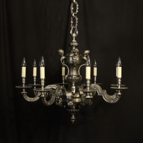 french silver gilded bronze 8 light antique chandelier - CATEGORY: ANTIQUE LIGHTING - DATED 1930