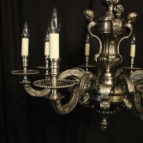 FRENCH SILVER GILDED BRONZE 8 LIGHT ANTIQUE CHANDELIER - ADDITIONAL PHOTO 1