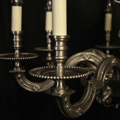 FRENCH SILVER GILDED BRONZE 8 LIGHT ANTIQUE CHANDELIER - ADDITIONAL PHOTO 2
