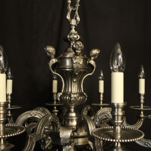 FRENCH SILVER GILDED BRONZE 8 LIGHT ANTIQUE CHANDELIER - ADDITIONAL PHOTO 3