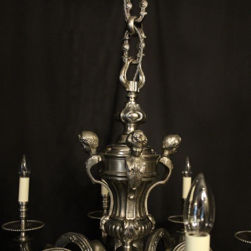 FRENCH SILVER GILDED BRONZE 8 LIGHT ANTIQUE CHANDELIER - ADDITIONAL PHOTO 4