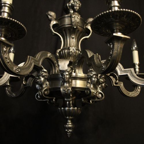 FRENCH SILVER GILDED BRONZE 8 LIGHT ANTIQUE CHANDELIER - ADDITIONAL PHOTO 5