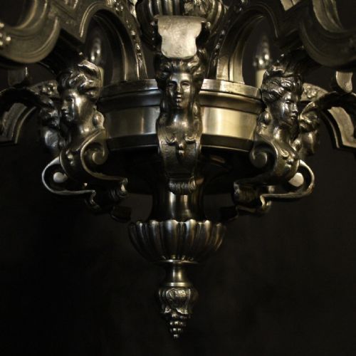 FRENCH SILVER GILDED BRONZE 8 LIGHT ANTIQUE CHANDELIER - ADDITIONAL PHOTO 6