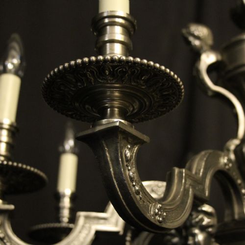 FRENCH SILVER GILDED BRONZE 8 LIGHT ANTIQUE CHANDELIER - ADDITIONAL PHOTO 7