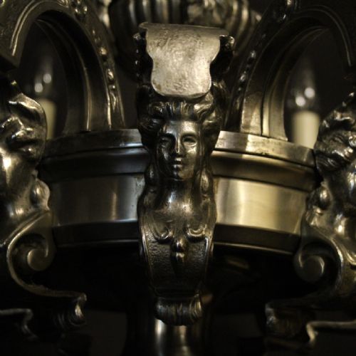 FRENCH SILVER GILDED BRONZE 8 LIGHT ANTIQUE CHANDELIER - ADDITIONAL PHOTO 8