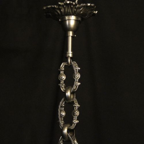 FRENCH SILVER GILDED BRONZE 8 LIGHT ANTIQUE CHANDELIER - ADDITIONAL PHOTO 9