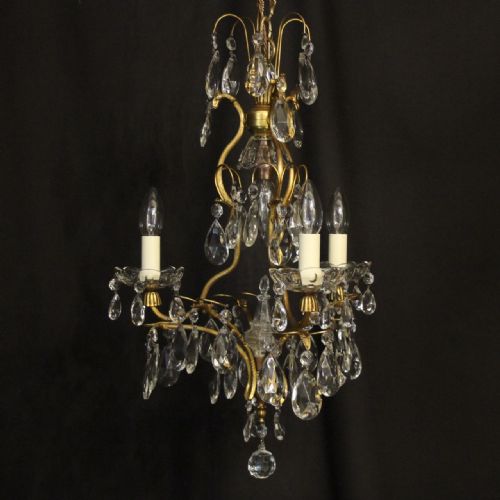french gilded birdcage 4 light antique chandelier - CATEGORY: ANTIQUE LIGHTING - DATED 1920