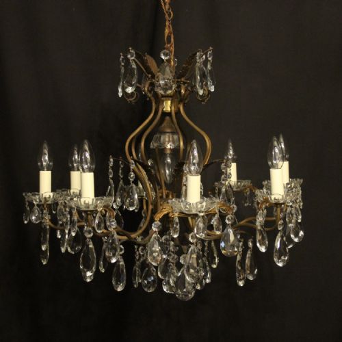 french gilded crystal 9 light antique chandelier - CATEGORY: ANTIQUE LIGHTING - DATED 1920