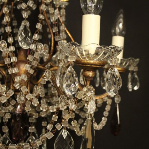 ITALIAN GILDED FLORENTINE SIX LIGHT ANTIQUE CHANDELIER - ADDITIONAL PHOTO 1