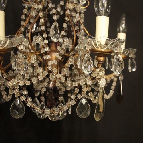 ITALIAN GILDED FLORENTINE SIX LIGHT ANTIQUE CHANDELIER - ADDITIONAL PHOTO 4