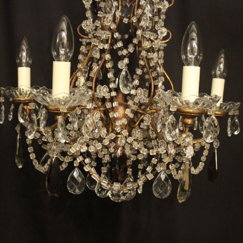 ITALIAN GILDED FLORENTINE SIX LIGHT ANTIQUE CHANDELIER - ADDITIONAL PHOTO 5