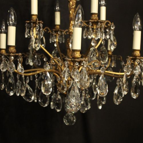 ITALIAN 12 LIGHT GILDED BRONZE CRYSTAL ANTIQUE CHANDELIER - ADDITIONAL PHOTO 1