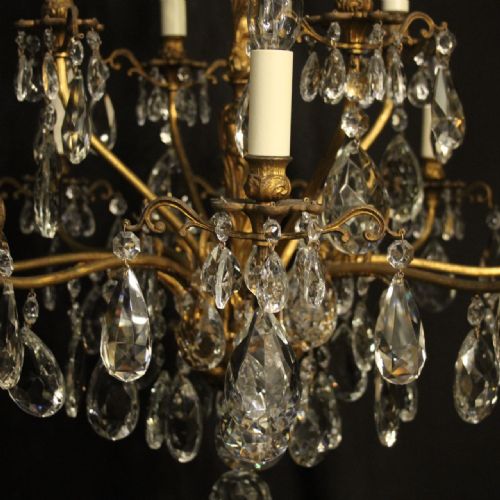 ITALIAN 12 LIGHT GILDED BRONZE CRYSTAL ANTIQUE CHANDELIER - ADDITIONAL PHOTO 2
