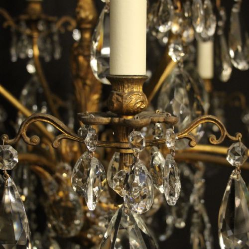 ITALIAN 12 LIGHT GILDED BRONZE CRYSTAL ANTIQUE CHANDELIER - ADDITIONAL PHOTO 3