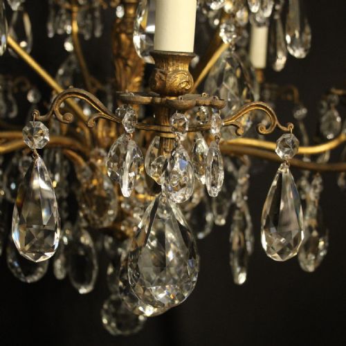 ITALIAN 12 LIGHT GILDED BRONZE CRYSTAL ANTIQUE CHANDELIER - ADDITIONAL PHOTO 4